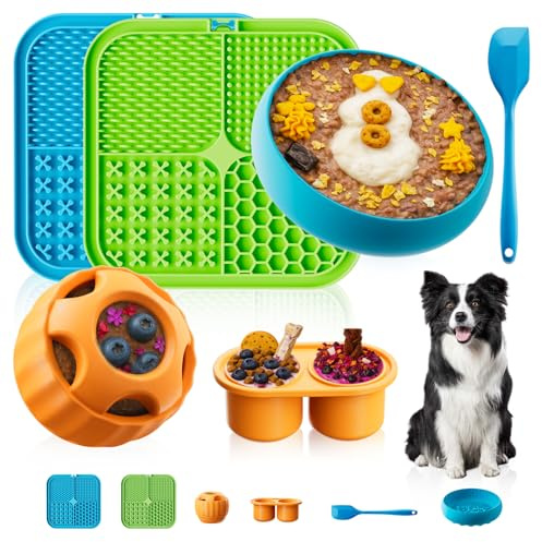KILIN Dog Enrichment Toys 6 Pack - Dog Toys to Keep Them Busy, Lick Mat, Ball & Bowl with Peanut Butter, Frozen Treat Puzzle Dispenser for Anxiety Relief, Reduce Boredom, Perfect for Bathing Grooming
