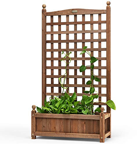 RELAX4LIFE Fioriera con Traliccio con Grande Cassetta da Giardino, Scaffale per Fiori Adatta per Piante Rampicanti, Design a Traliccio Aperto, 64 x 28 x 120 cm, per Cortile, Serra, Balcone