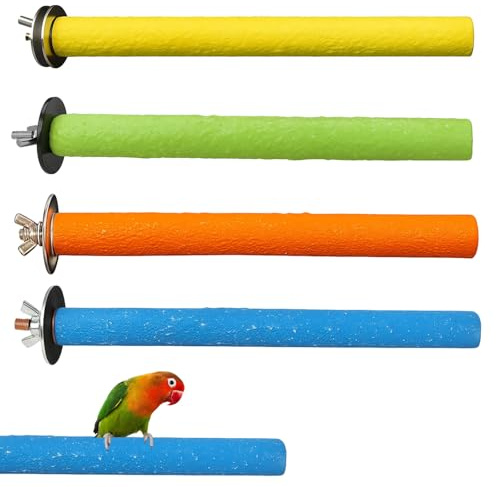 4 Bird Perches for Cage, 20cm Parrot Perch Set for Small and Medium Birds, Colorful Budgie Perches for Nail and Beak Maintenance, Foot Exercise and Cage Enrichment (Blue, Green, Yellow, Orange)
