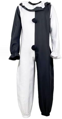 Disfraz de cosplay para hombre, traje de terrifier, traje de terrifier, traje de payaso, ropa de payaso, color negro y blanco, juego completo de mono realista para fiesta temática club, carnaval