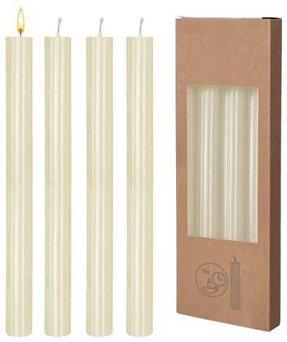 Candele a stelo in vera cera scanalata, confezione da 8 pezzi, colore crema, per festività, 25 cm, altezza – candela per Avvento, Natale, San Nicola, matrimonio, compleanno, decorazione
