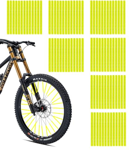 SUCCEFORT Juego de 84 reflectores coloridos para radios de bicicleta, reflectores de visibilidad de 360°, 7 colores, fácil montaje y desmontaje para bicicleta con radios, color amarillo