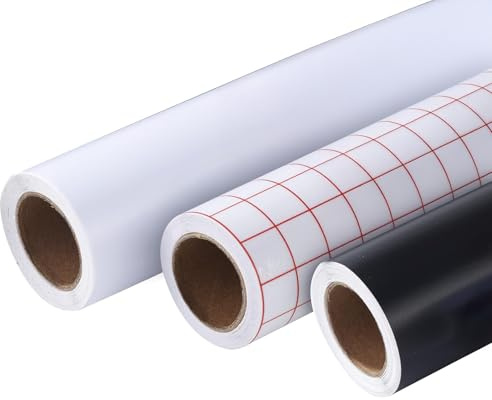 Juego de Láminas Adhesivas de Vinilo 30,5 × 300cm - 2 Rollos de Láminas para Plotter Vinilos Autoadhesivo Blanco Negro + 1 Rollo de Laminas Transferencia para Tazas Regalos Decoraciones Manualidades