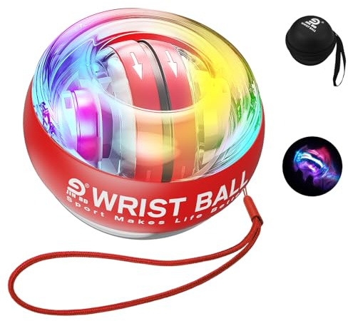 JIN BD Auto-Start Gyro Ball Wrist Trainer, Gyroscopic Forearm Exerciser for Strengthening Arms, Fingers and Muscles (Light Red Transparent with LED Lights)