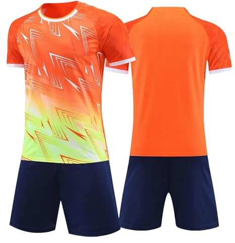 Tokeya Maglia Calcio Bambino, Asciugatura Rapida Set di Maglie e Pantaloncini 2 Pezzi, Traspirante Leggero Tuta da Allenamento Calcio Completo Sportivo Basket per Ragazzi 9-10 Anni, Arancione