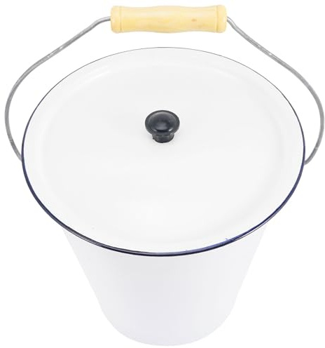 MAGICLULU Inceneritore Smaltato con Coperchio e Manico in Legno Secchio per Cenere da 55L Resistente alle Intemperie Contenitore Multiuso per Caminetti e Barbecue per Balconi e Spazi