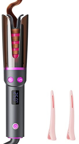 Negative Ion Automatic Rotating Curling Iron – Smart Tangle-Free, Dual Voltage, Anti-Scald, Portable Ceramic-Coated Auto Hair Curler for Travel & Home Use（1inch