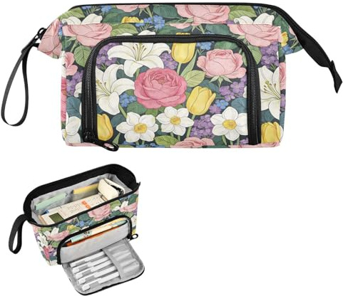 dekor gåva William Morris rosa ros lilja pennfickor stor kapacitet mjukt pennfodral med fack för barn elementära porta lapices para escuela