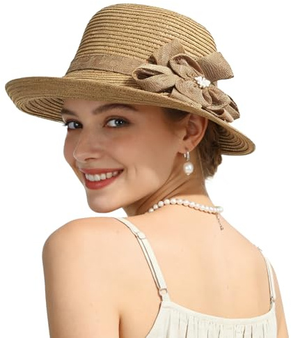 LY4U Chapeau de Soleil pour Femmes - Chapeau d'Été Respirant pour Femmes Protection UV avec Ruban et Nœud, pour Plage, Voyage et Activités en Plein Air