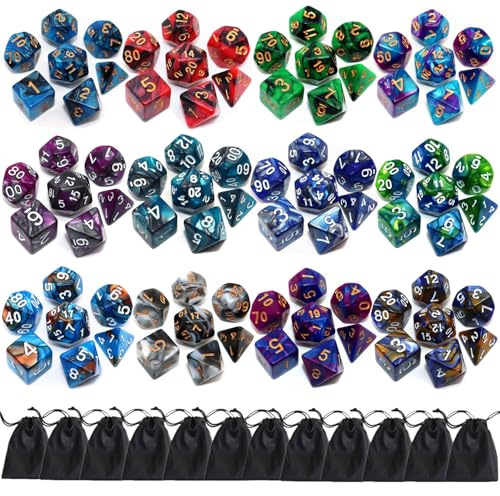 Polyhedral DND Dice Set-12 Pack Double-Colors D&D Dice Sets Compatible with Dungeons and Dragons Role Playing Game RPG MTG Games Dice with D4 D6 D8 D10 D% D12 D20 (12 Colors Set)