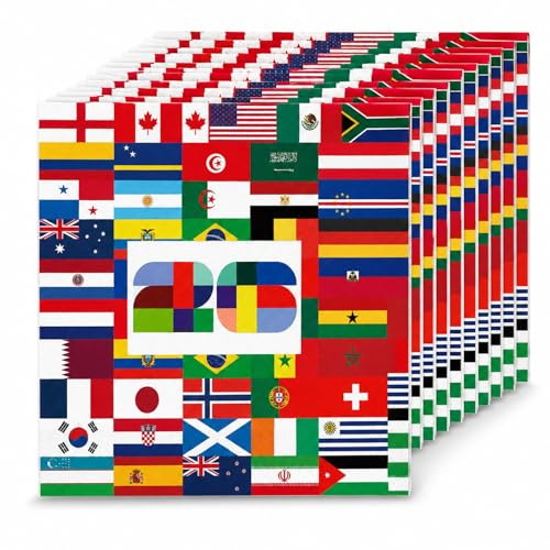 Koboko 20 Stück Fußball Servietten, 33x33 cm Servietten Fussball WM 2026 Tischdeko, Fußball Party Deko Flaggen Welt Papierservietten, Fussball Deko Papierservietten für Geburtstag,Fußballparty,WM 2026