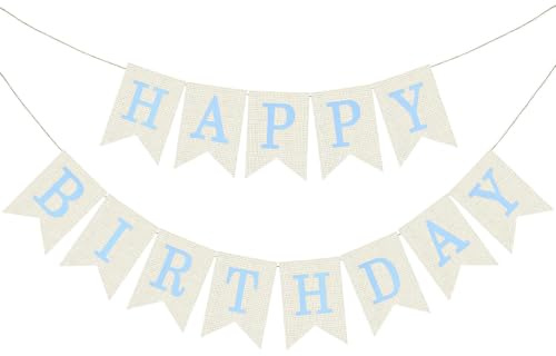 Guirnalda Happy Birthday Blanco Banderola Feliz Cumpleaños Pancarta Decoracion Colgante Preencordada para Celebración de Aniversarios Fiesta Hogar Adultos y Niños (Azul)