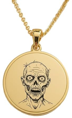 WORLD WIDE GEMS Collier pendentif rond gravé Trône royal en argent sterling 925 plaqué or, avec chaîne câble de 45,7 cm (18 pouces). Bijou fait main pour homme et femme | WWS_EGP_00705