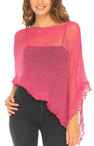 SHU-SHI - Jersey de estilo capa para mujer - Con volante y transparencias - Punto ligero - Talla única - Fucsia