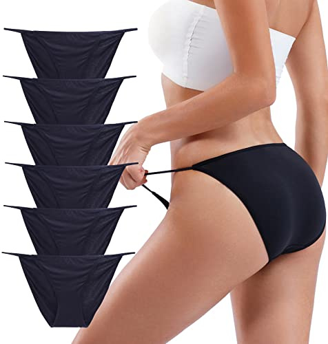 Buankoxy Women's Low-Rise String Bikini Panty Stretch Briefs(6,Black)
