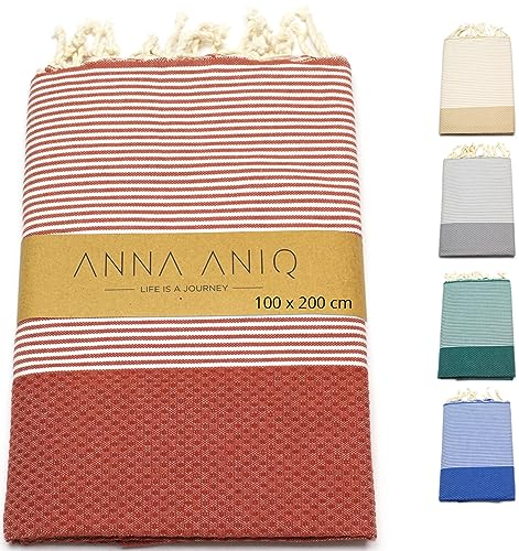 ANNA ANIQ Hamamtuch groß 100x200 cm Reise Strandtuch XXL Saunatuch - 100% Baumwolle Fouta Pestemal Stranddecke Saunakilt Saunahandtuch Herren Damen Badetuch Pareo Strandhandtuch (Terracotta)
