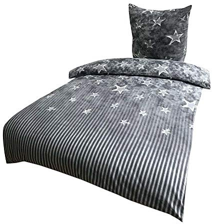 Leonado Vicenti 2 TLG. 135x200 Flausch Bettwäsche aus Thermo Fleece Garnitur Sterne Galaxy Grau Nevresim Takimi