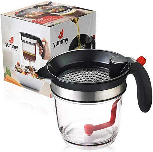 Wateralone Fett-Trennkanne Für Bratensaft, 4 Tassen Fettkanne Aus Kunststoff Mit Sieb, Hitzebeständig, Für Das Abschöpfen Von Fett Aus Soßen Und Suppen (1 Liter)