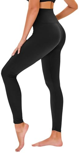 High Waisted Leggings for Women - No See Through Tummy Control Cycling Workout Yoga Pants with Pockets Reg & Plus A-Black