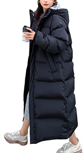 ORANDESIGNE Manteaux Duvet Femme Doudoune Longue Manteau Hiver Manteau Zippé épais Chaud Parka Blouson avec Capuche Fourrure Grande Taille Duvet en Coton B-noir M