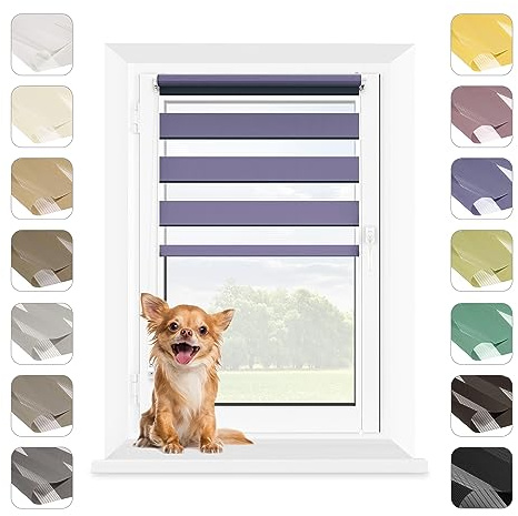 Mardom Duo Rollo Tag Nacht Ohne Bohren Klemmfix Violett, 75x140 cm (Stoffbreite: 71) Doppelrollo Fensterrollo Innen mit Click-System, Sichtschutz Rollo Geraffte Stoffbahn Classic, Jalousie