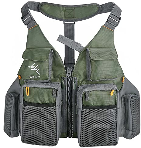 NewShot Gilet da pesca, giacca multi tasche per uomo, donna, pescatore (verde)
