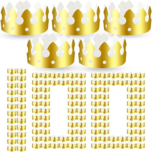 Crtiin 100 Pcs Gold Paper Crowns Birthday Party Bulk for Adults Classroom Students Hat Supplies Favors (Classic Style)