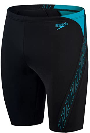 Speedo Herren Hyperboom Splice Jammer Schwimmhose | Schnelltrocknend | Training | Fitness | Chlorbeständig Schwimmbekleidung, Schwarz/Bolt, 30