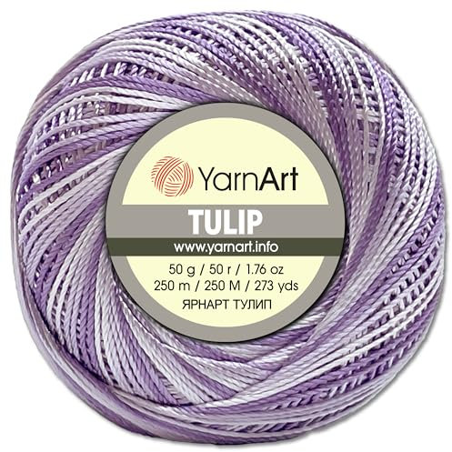Frida's Wollhaus YarnArt 50 g Tulip Häkelgarn Filetgarn Mikrofaser glänzend seidig 49 Farben (447 | Weiß-lila)