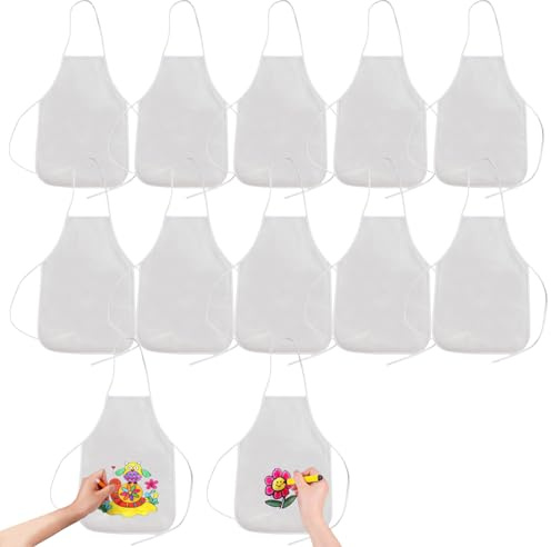 RRigo Grembiuli per Bambini, 12pezzi Grembiuli in Tessuto Non Tessuto per bambini per cucina, pittura e qualsiasi attività di pittura artistica (Bianco)