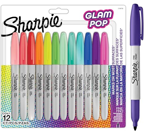 Sharpie Glam Pop-Permanent Marker | feine Spitze für klare Details | gemischte Farben | 12 Markierstifte