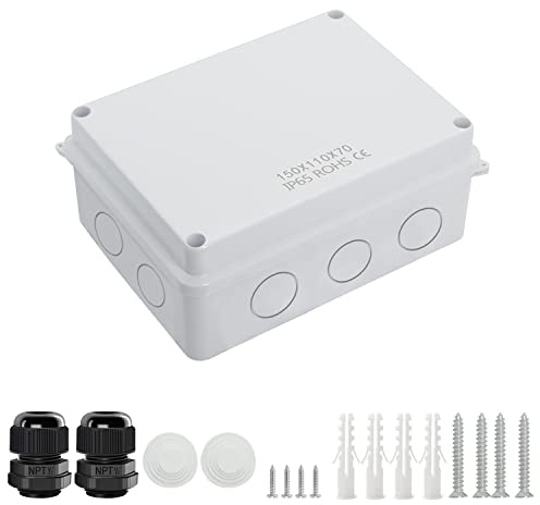 LeMotech Anschlusskasten mit reservierten Löchern ABS Kunststoff Elektrokasten IP65 wasserdichte staubdichte Projektgehäuse für Elektronik Weiß Außengröße 150x110x70mm