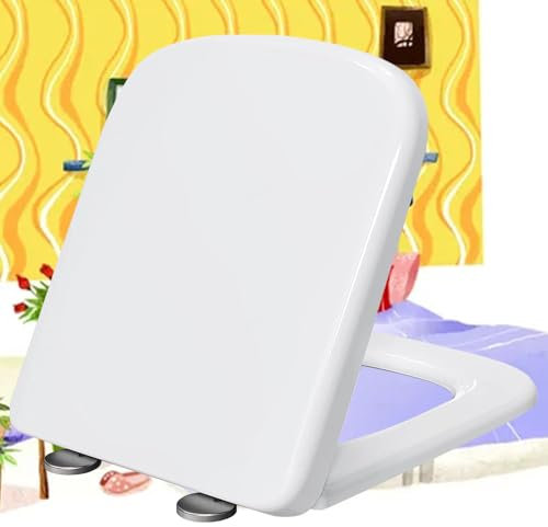 Toilettendeckel mit Absenkautomatik, Wc Sitz Eckig Eckig Toilettensitz Absenkautomatik Quick Release Top-Installation Klodeckel aus Duroplast,white-34 * 45cm