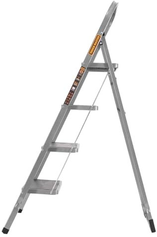 Step Ladder Heavy-Duty Steel, Non-Slip Rubber Steps, Anti-Slip Feet, Compact Platform-Ladder With Handle, Safety Folding StepLadder With 150KG Max Capacity TOUGH MASTER (4 Steps)