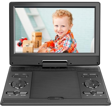 14,9’’ Tragbarer DVD Player mit 12,1’’ HD Bildschirm Display, Wiederaufladbare Batterie, Unterstützung für USB/SD/AV-Übertragung, Sync TV/Projektor Bildschirm, Schwarz, YOOHOO