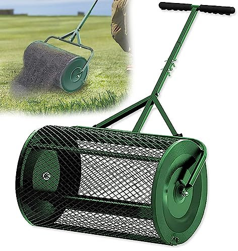 Esparcidor de abono, esparcidor de turba, esparcidor de estiércol de malla metálica de 24 pulgadas con mango ajustable en forma de T para plantar y sembrar, esparcidores de fertilizantes para césped