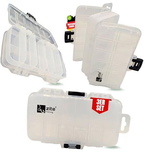 Zite Fishing doppelseitiges Köderbox Angeln Set 3 STK | Je 18 Fächer für Metallköder, Spoons &mehr | Mit stabilem Verschluss & transparentem Deckel | 23x13x6,1cm, Angelbox, Tackle Box angeln Angel Box