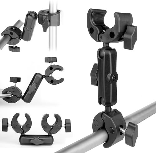 YALLSAME Double Super Clamp Camera Mount with Magic Arm for Chair/Photography Reflector/Light/Pole, Umbrella Clamp with 360° Rotation Double Ball Head Adapter for Golf Push Carts/Strollers/Wagons