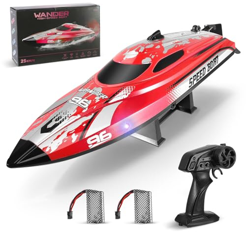 Helangel RC Boats - Remote Control Boat 2.4Ghz 25KM/H Self Righting Racing Boats Outdoor Radio Controlled Watercraft with Low Battery Alarm Rechargeable Battery for Pools Lakes, Red