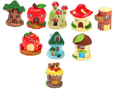 Toyvian 9pièces Mini Cabane Arbres Résine Décoration De Petite Maison pour Jardin Miniature Accessoire Photo