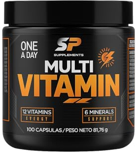 SP - Multivitaminas y Minerales, 100 cápsulas veganos, Complejo Multivitaminico con 12 vitaminas y 6 minerales esenciales Vitamina C, A, B, D, E, Magnesio, Hierro, Zinc y mucho más,para hombre y mujer