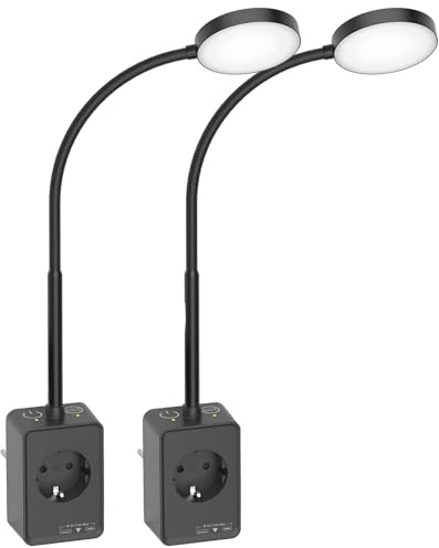 PRINCEWAY Lamparas Aplique de Pared Lectura Cama LED Regulable con Enchufe, Toma de Corriente y Puertos USB, 2 Pack Luces Mesita de Noche LED Negro, 3 Modos de Colores de Iluminación