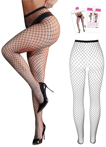 ohyeahlady Womens Sexy Fishnet Tights Cutout Wide Mesh Fishnet Stockings Black Thigh High Pantyhose Fish Net Tights for Women Plus Size 3XL-5XL