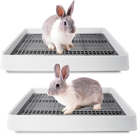 Seuqhck 2 Pack Rabbit Litter Box with Grate, Large Shallow Bunny Litter Box Tray Plastic Guinea Pig Training Pan for Small Animals, Hedgehog, Hamster, Chinchillas, 14.5 x 11.6 x 2.5 Inch