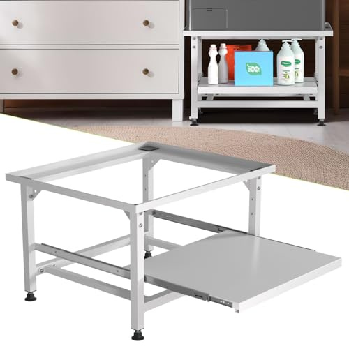 Eikuavons Tvättmaskinsunderrede 42 cm med utdragbar hylla, höjdjusterbara fötter, ljuddämpning, 3-stegs utdragslåda, 150 kg lastkapacitet, vit