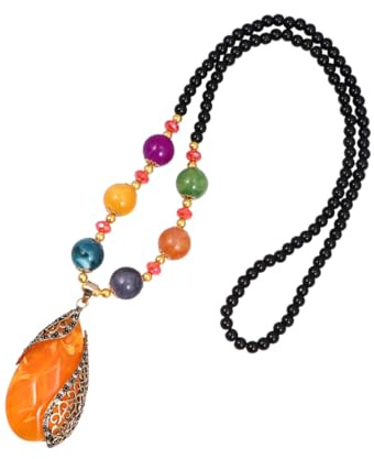 GLEAVI Collier Pendentif Style Bohème pour Femmes en Alliage Orange, Chaîne de Pull Colorée Élégante, Accessoire Décoratif pour Cadeau ou Décoration