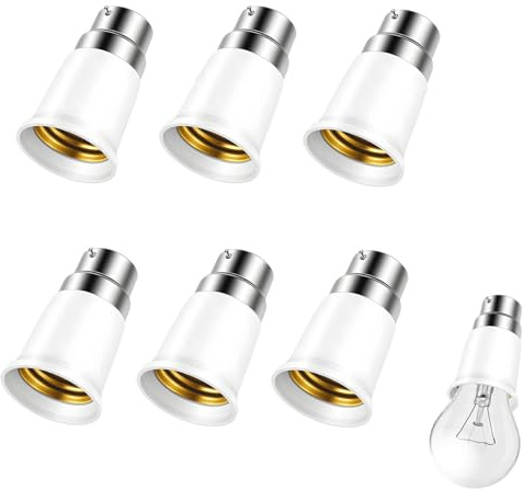 6 Pièces Adaptateur B22 e E27, Adaptateur Ampoule Baillonette vers Vis Convertisseur de Douille à Baïonnette B22 à E27 pour Ampoules LED Incandescente Halogène et CFL pour Eclairage, 0-250V
