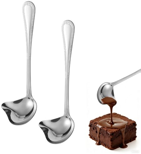 KLINNA Juego de 2 cucharas de salsa de acero inoxidable, cucharas de salsa precisas con vertedor de material inoxidable, ideal para sopas y salsas, juego profesional perfecto para reuniones familiares