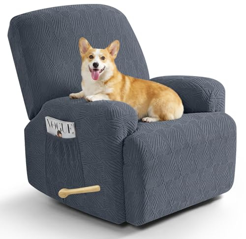 TAOCOCO Funda Sillon Relax Reclinable Elástica, Funda Jacquard para Sillón con Bolsillos, Funda de Sofá Resistente a Manchas y arañazos, Adecuada para Gatos, Perros y niños(1 Plaza, Gris Oscuro)