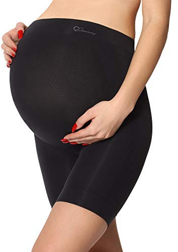Be Mammy Damen Umstandsmode Hohe Taille Umstandsshorts ohne seitliche Nähte Unterwäsche Schwangerschaft 06 15 (Schwarz, L)